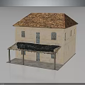 Model House With Brown Tiled Roof Beige Walls Windows Door And Covered Porch