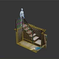 Brick Wall Staircase With Black Metal Railings White Steps And Standing Figure