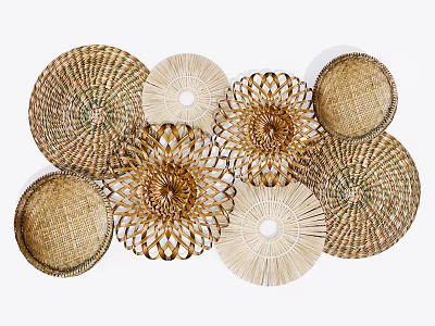 Handwoven Circular Rattan Wall Hangings Bohemian Natural Decorative Art Pieces 3d model