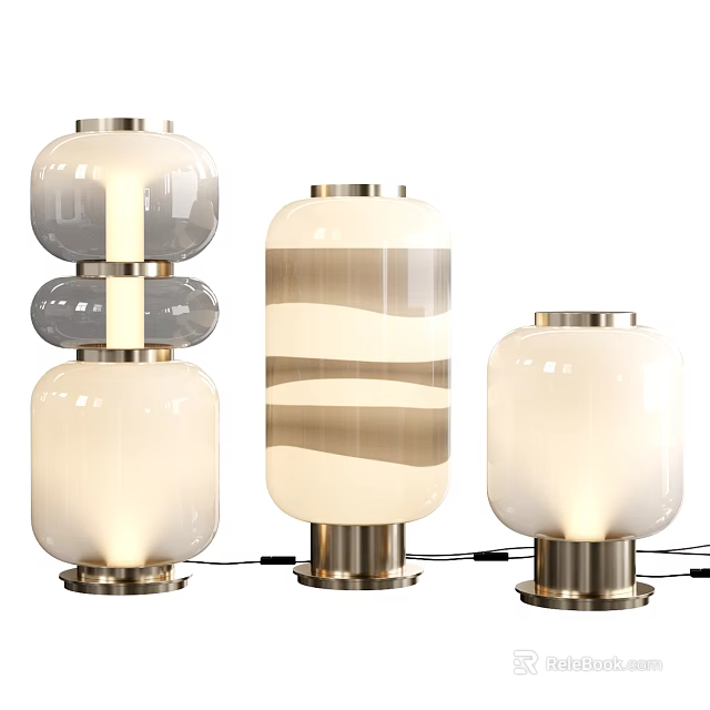 Modern Glass Table Lamps Featuring Metal Base And Layered Striped Design 3d model 