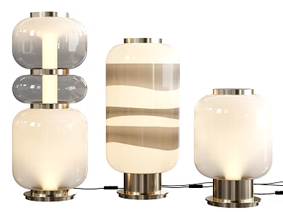 Modern Glass Table Lamps Featuring Metal Base And Layered Striped Design 3d model