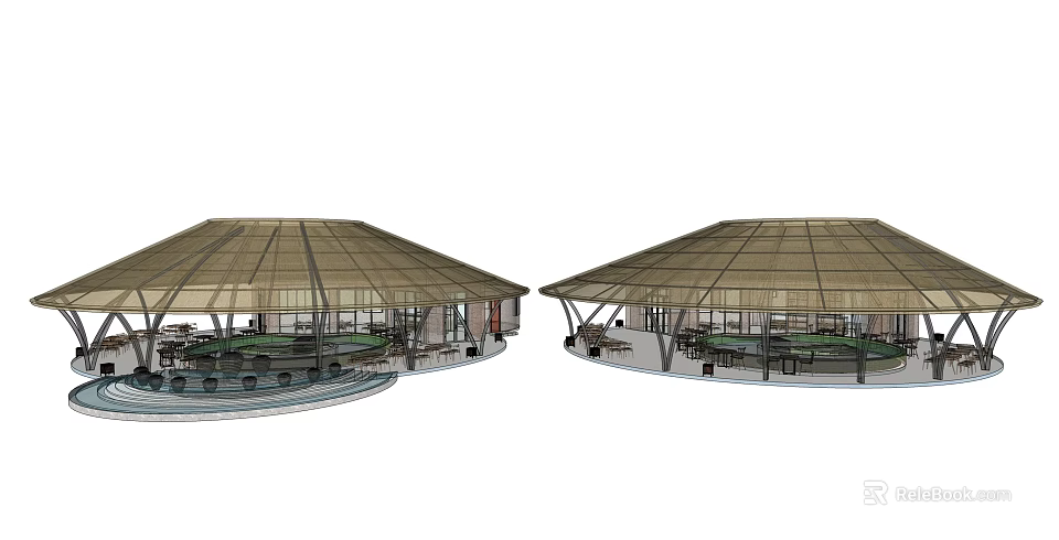 Outdoor Membrane Canopy Structures With Tables And Chairs For Leisure Area 3d model