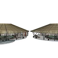 Outdoor Membrane Canopy Structures With Tables And Chairs For Leisure Area 3d model