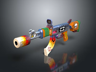Colorful Graffiti Assault Rifle With Flame Patterns And Multicolored Decorative Design 3d model