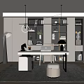 Study bookcase desk and chair floor lamp 3d model