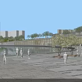 Modern Visitor Center With Open Plaza Greenery Water Feature And Visitors
