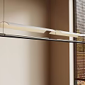Contemporary Room Interior With Long Linear Pendant Light Black Frame White Shade And Window Blinds