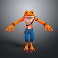 Orange Reptile Character With Blue Pants Brown Straps And Wristbands Standing On Gray Background