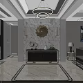 Modern Living Dining Room Interior With Gray Sofa Coffee Table TV Chandelier And Decorative Paintings