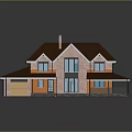 Two Story Brick House With Brown Roof Chimney And Front Porch Design