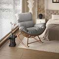 Bedroom Interior With Gray Leather Rocking Chair Window Blinds And Beige Headboard