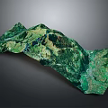 3D Topographic Terrain Model With Mountainous Landscape Green Vegetation And Blue Water Bodies