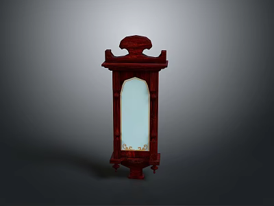 Classic Red Wooden Decorative Cabinet With Mirror Carved Accents And Ornate Feet 3d model