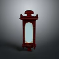 Classic Red Wooden Decorative Cabinet With Mirror Carved Accents And Ornate Feet