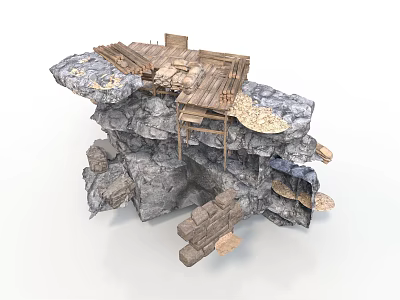Modern Rocky Landscape With Wooden Platforms Staircases And Natural Rock Recesses 3d model