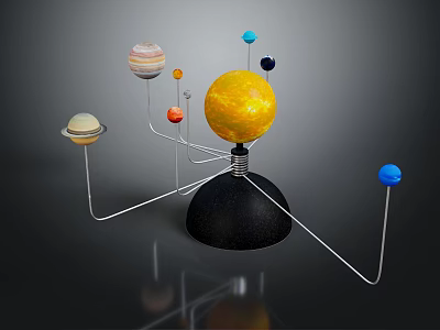 Decorative Ornament Set with Solar System Planets Model Colorful Spheres Metal Stands And Black Base 3d model
