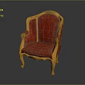 Ornate Classic Chair With Red Velvet Upholstery And Golden Wooden Frame Details