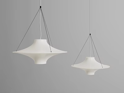 Two Modern White Disc Shaped Chandeliers Hanging With Black Cords On Grey Background 3d model