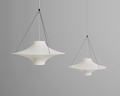 Two Modern White Disc Shaped Chandeliers Hanging With Black Cords On Grey Background 3d model