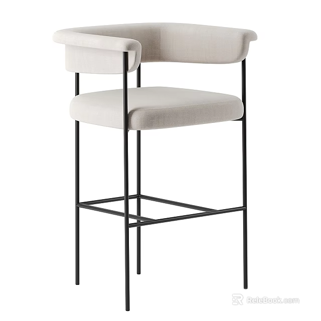 Modern Beige Fabric Bar Stool With Black Metal Frame And Minimalist Design 3d model 