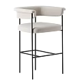 Modern Beige Fabric Bar Stool With Black Metal Frame And Minimalist Design