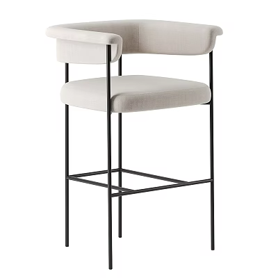 Modern Beige Fabric Bar Stool With Black Metal Frame And Minimalist Design 3d model