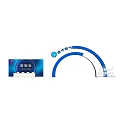 Modern Tech Style Exhibition Display With Blue Curved Structures And Welcome Sign