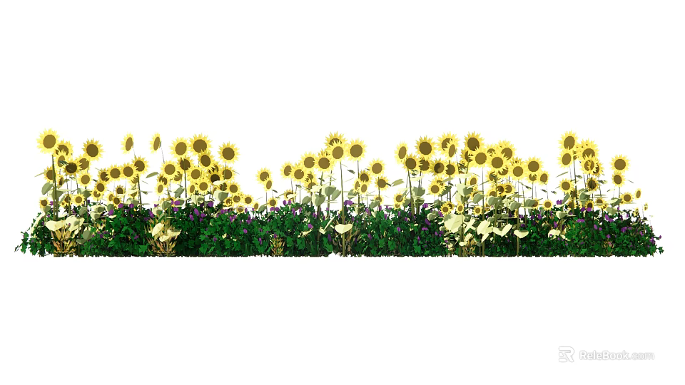 Vibrant Sunflower Flower Field With Lush Green Grass And Colorful Blooms 3d model 