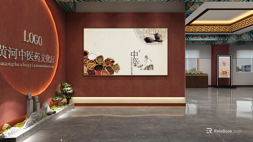 Cultural Art Exhibition Hall Featuring Traditional Chinese Medicine Culture Chinese Medicinal Herbs And Traditional Decorations 3d model 