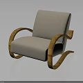 Modern Wooden Rocking Chair Featuring Beige Cushion Curved Armrest And Rocking Base
