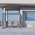 Modern Building Entrance Gate with Glass Facade and Canopy Automatic Retractable Barrier Design