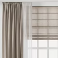 Modern Beige Linen Curtains with Sheer Voile and Roman Blinds for Window Interior