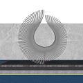 Modern Linear Spiral Landscape Sculpture On Water Pool Platform With Blue Sky