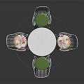 White Round Table With Four Metal Frame Chairs Featuring Colorful Cushions Furniture Set