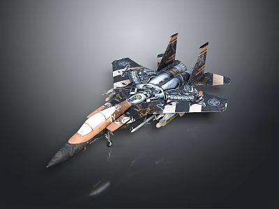 Fighter Jet With Unique Paint Design Black Brown Silver Color Scheme Detailed Wings Mechanical Patterns 3d model
