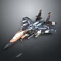 Fighter Jet With Unique Paint Design Black Brown Silver Color Scheme Detailed Wings Mechanical Patterns