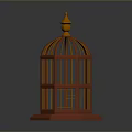 Classic Red Wooden Birdcage With Golden Finial For Pet Bird Habitat