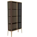 Modern Display Cabinet with Wooden Panels Glass Doors Internal Lighting and Golden Frame Design