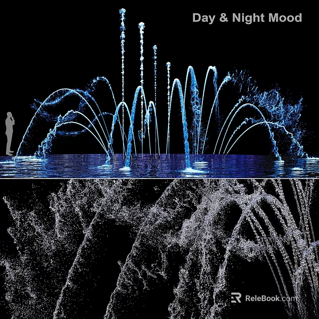 Elegant Water Fountain Architecture With Multiple Jets And Splashing Water Features 3d model 