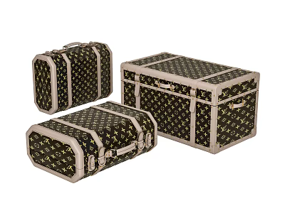 Vintage Black Luggage with Gold Patterns Metal Locks and Borders Three Pieces 3d model