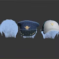 Daily Use Hats with Different Styles Furry Texture Blue Badge Cap and White Green Design