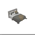 Modern Double Bed with Upholstered Headboard Quilted Grey Bedding Beige Throw and Pillows 3d model