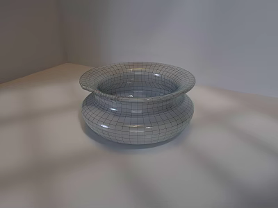 Gray Grid Pattern Vase With Fresh Flowers For Minimalist Home Decor Tabletop 3d model