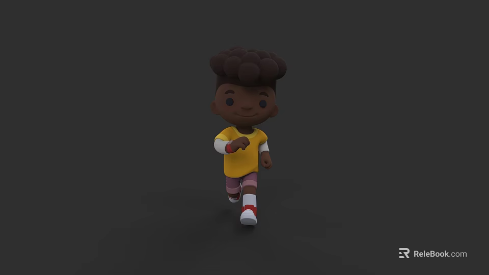 3D Man With Curly Hair Wearing Yellow Shirt White Sleeves Pink Shorts White Shoes Running 3d model 