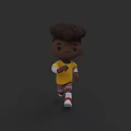 3D Man With Curly Hair Wearing Yellow Shirt White Sleeves Pink Shorts White Shoes Running