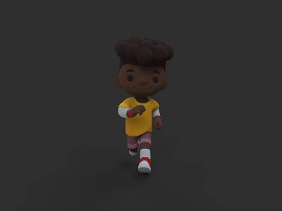 3D Man With Curly Hair Wearing Yellow Shirt White Sleeves Pink Shorts White Shoes Running 3d model