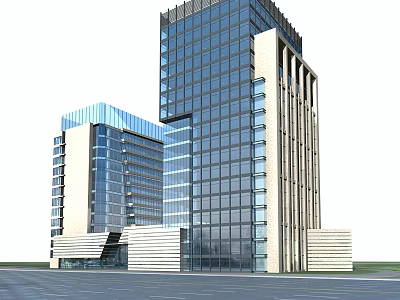 Modern High Rise Office Building With Glass Curtain Walls And Stone Cladding Design 3d model