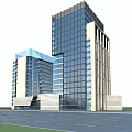 Modern High Rise Office Building With Glass Curtain Walls And Stone Cladding Design