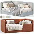 Cozy Kids Bed With Upholstered Headboard Multiple Pillows And Soft Blanket In Beige White Tones