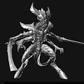 Exoskeleton Horned Game Movie Character Holding Sword In Battle Stance